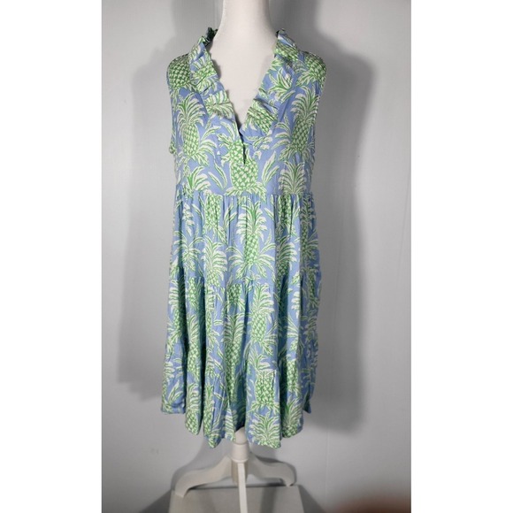 Crown & Ivy Summer Sleeveless Dress Pineapple Print Ruffle Neck Casual Size S - Picture 2 of 8